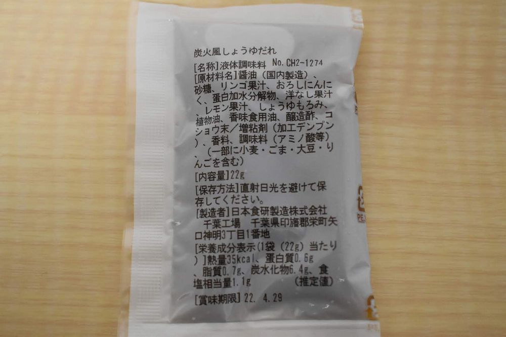 炭火風しょうゆだれの食品表示